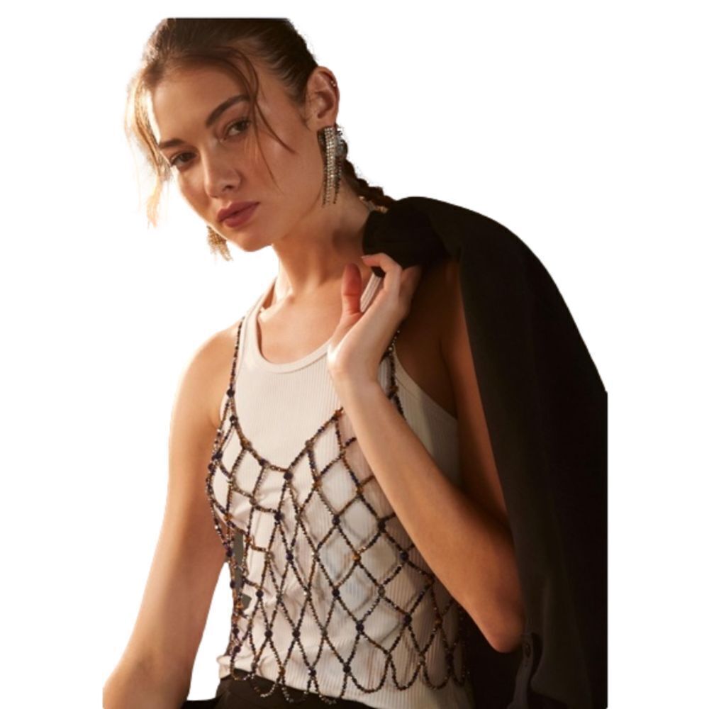 Anthropologie NWT Current Air BLACK Beaded Tank XS/S - Picture 3 of 10